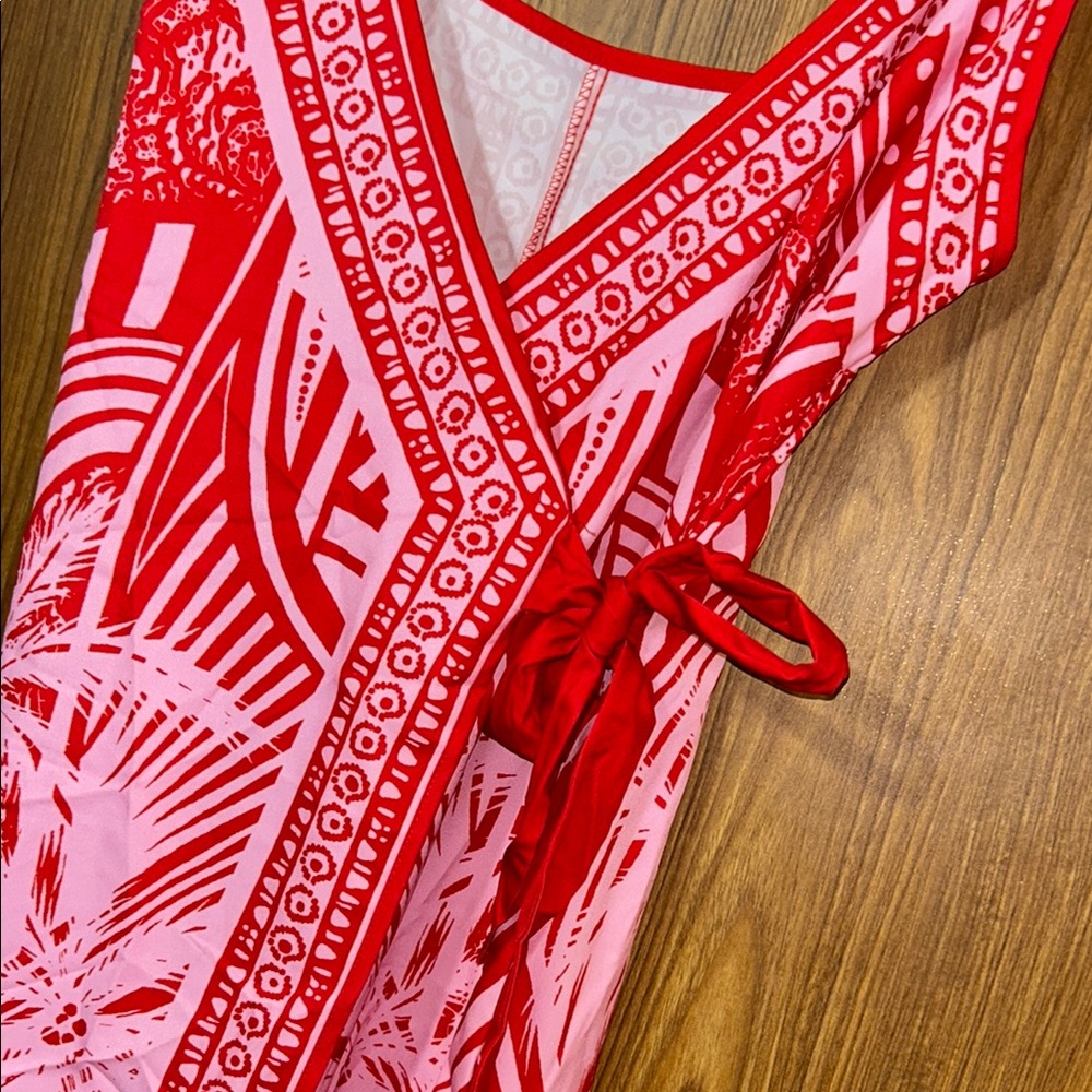 Pink Patterned Wrap Dress - Picture 6 of 8